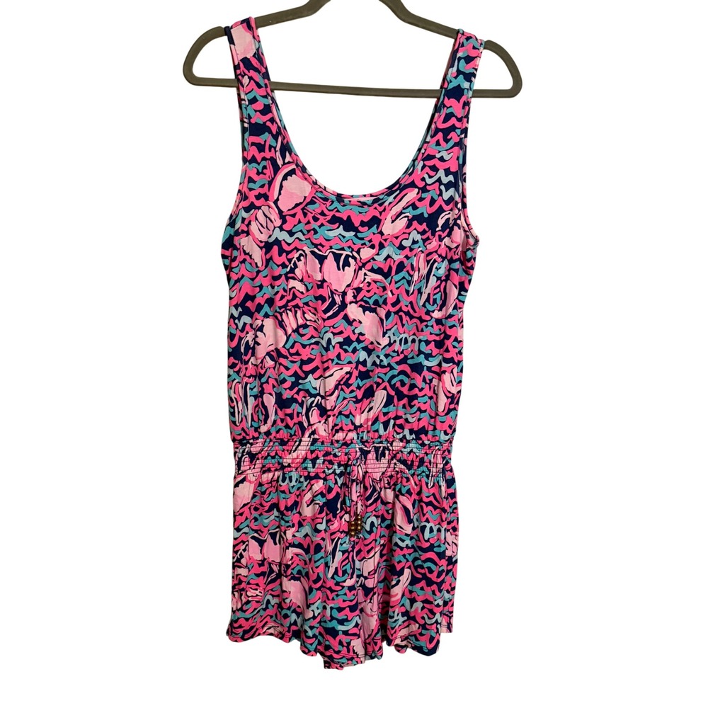 Lilly Pulitzer Tala Pink Blue‎ Lobster Print Sleeveless Romper Small Resort